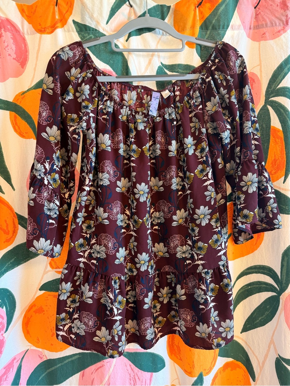 Alya Burgundy Floral Off-Shoulder Blouse